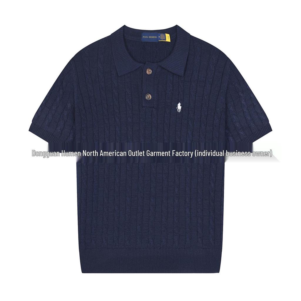 Męska dzianina wiosenna polo z logo małego konia, czysta bawełna, krótki rękaw, sweter z kołnierzykiem