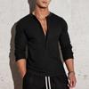 Men's V-neck Sports Fitness Casual Stand Up Collar Elastic Solid Color Long Sleeves