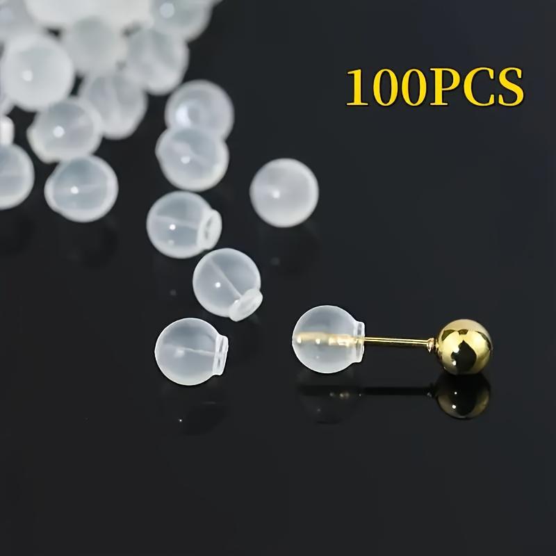 100PCS Comfortable Silicone Stud Earrings Back Buckle, Transparent Round Light Bulb Shape Ear Plug Non-irritating and Hypoallergenic