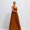 New Women's Clothing Solid Color Three-dimensional Flower Pleated Off-shoulder Slanted Shoulder European and American Backless Summer Dress