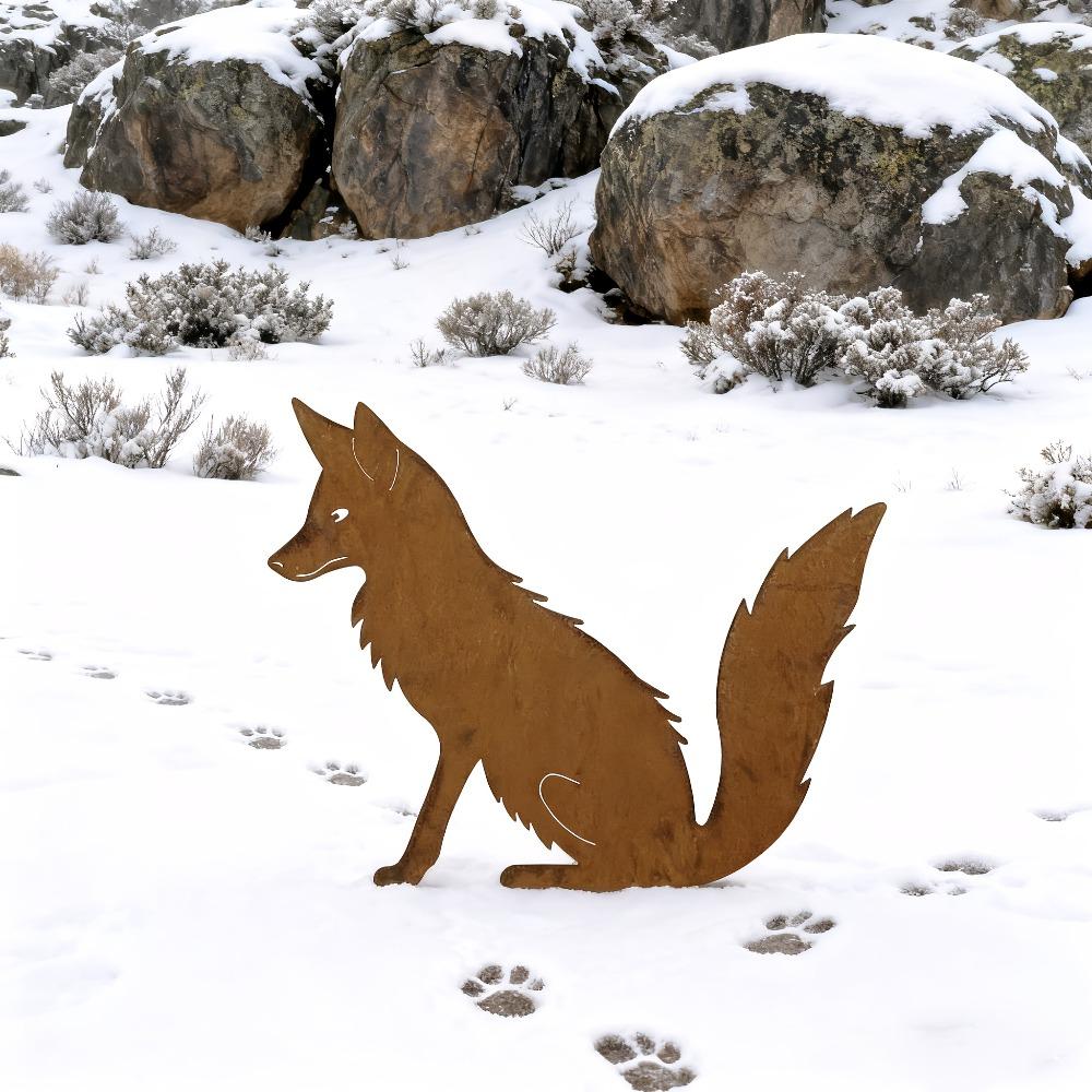 Rustic Metal Fox Stake Garden Sculpture Outdoor Yard Art Lawn Decoration Unique Gift