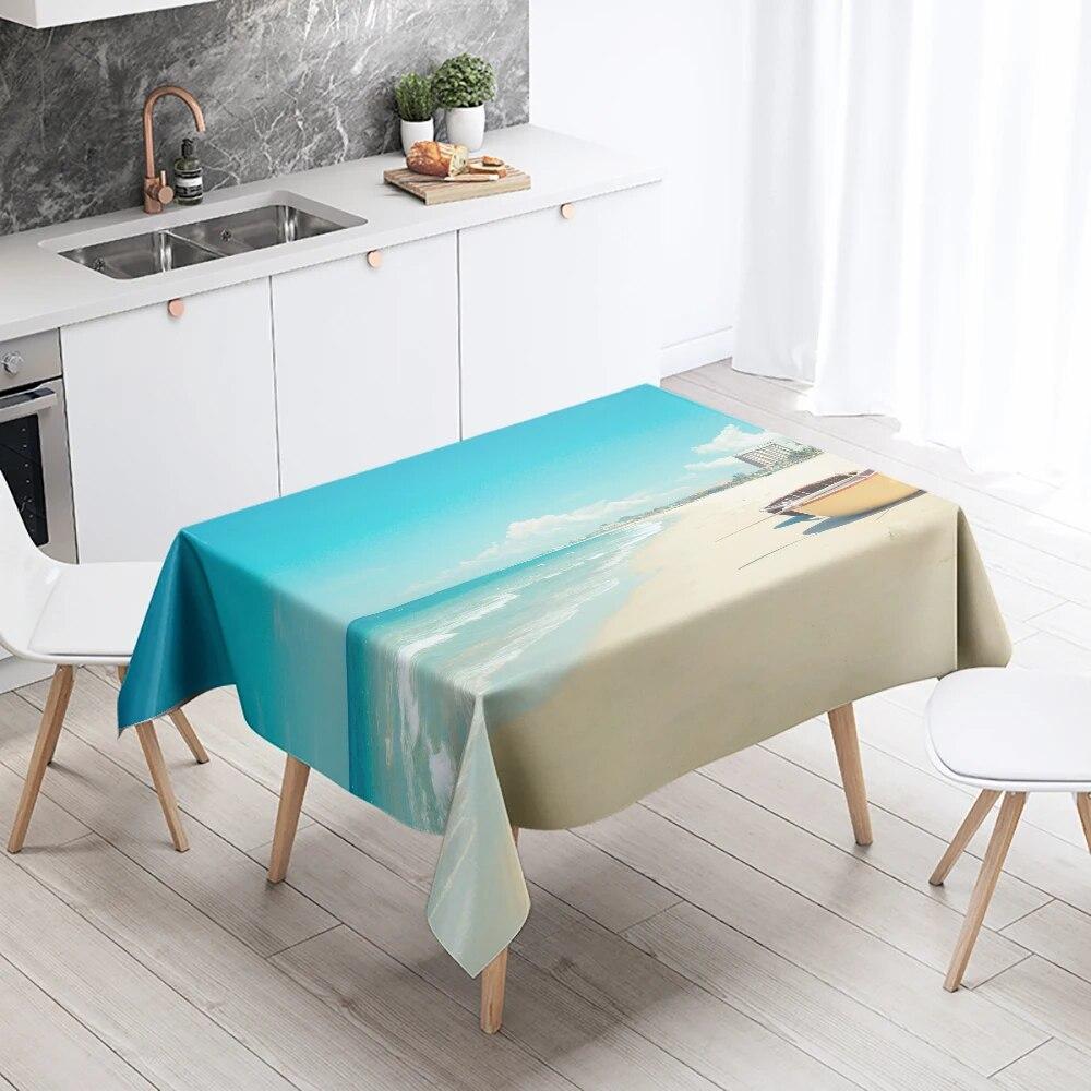 Beach Tablecloth Seaside Scenery  Anti-fouling Waterproof Rectangular Kitchen Dining Table Home Decoration