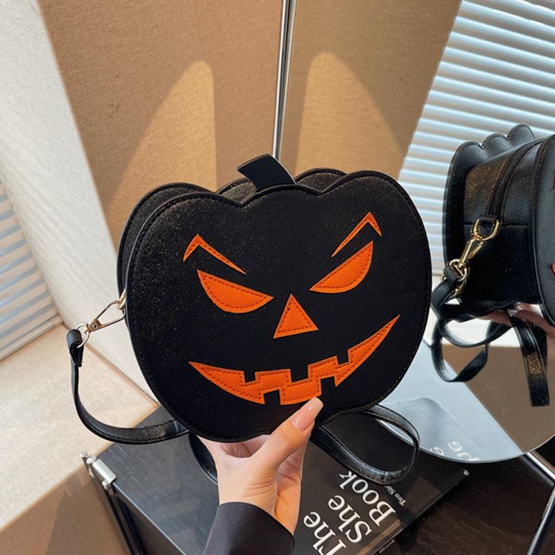 

Niche bag women s autumn and winter new casual funny Halloween pumpkin head cartoon shoulder messenger bag чёрный