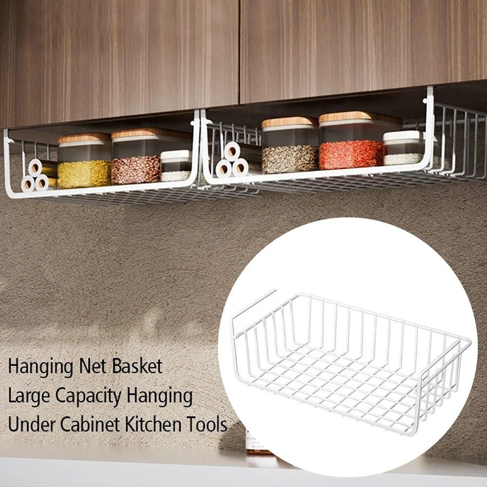 1Pcs Under Table Cabinet Storage Rack Desk Wardrobe Holders Hanging Mesh Basket