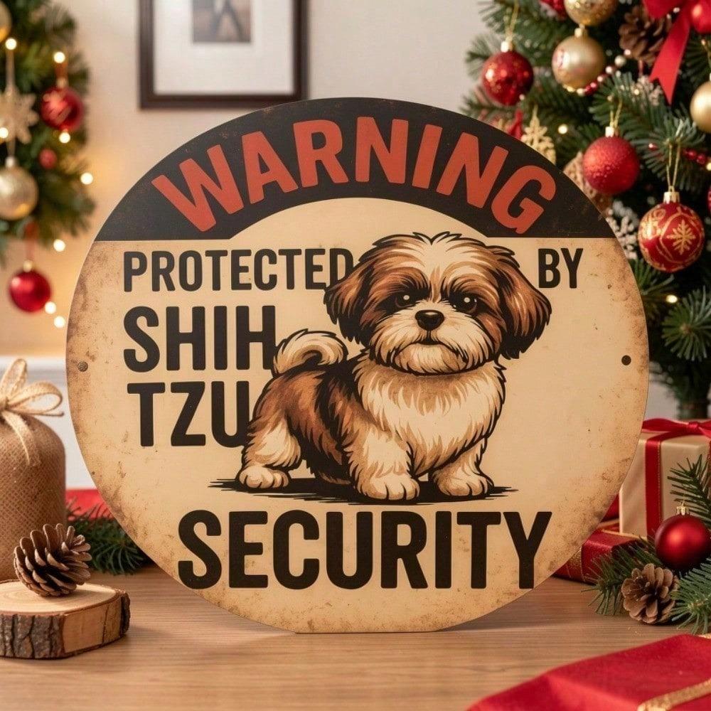 Shih Tzu Security Dog Metal Sign - 7.8 X 7.8 Durable Tin Wall Decor for Home, Office, or Garage