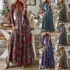 Bohemian Floral Print Dress - V-Neck Flared Sleeve High Waist Maxi Dress, Chic Ruffled Hem Vacation Dress for Women, Beach Wedding Guest Outfit