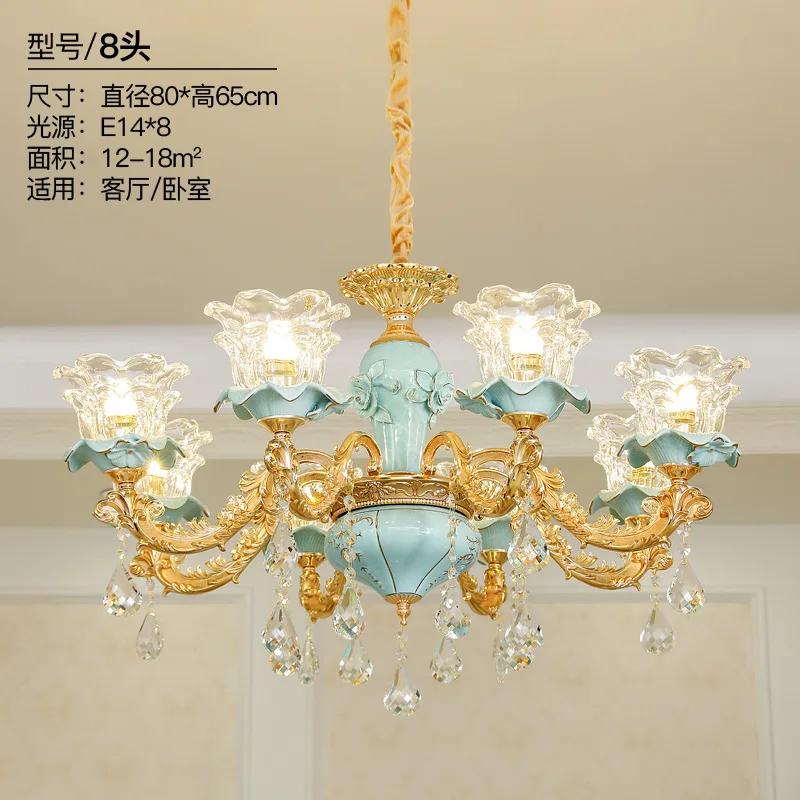 Chandelier Luxury Crystal Blue Ceramic For Living Room Ceiling Lamp Villa Bedroom Dining Room Indoor Home Decor Lighting Fixture