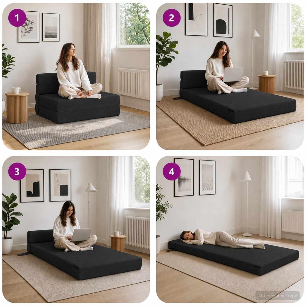 Folding Sofa Bed Black 70 X 72 X 60 Cm Fabric