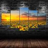 Sunflower Field Sunset Scene 5 Piece Canvas Wall Art Multi Panel Print Modern Poster Home Decor Picture Gift For Him For Her