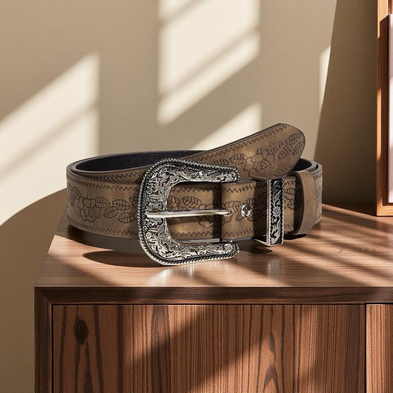 Retro European-American Style Brown Textured Pin Buckle Leather Belt for Women