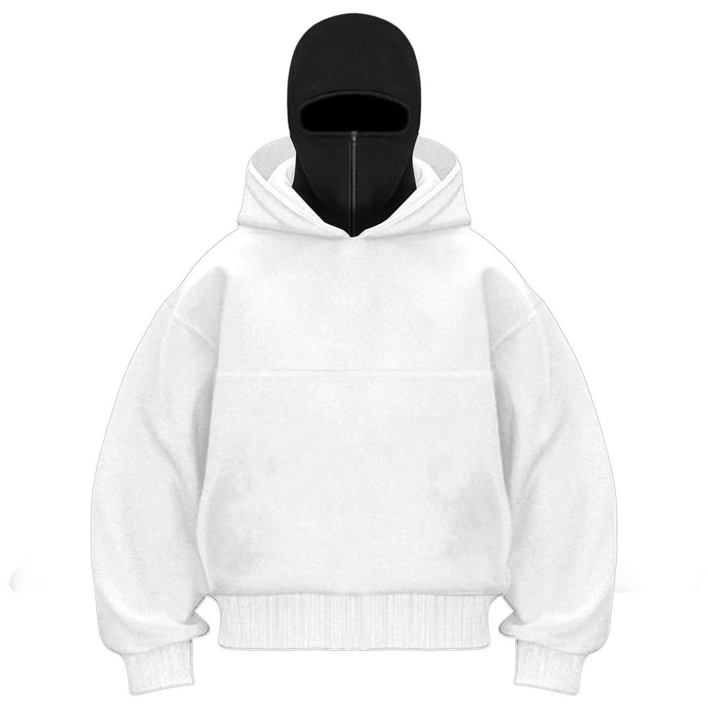 Unisex Street Style Double-Layer Hooded Zipper Jacket with Face-Covering Mask Design