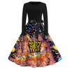 Women's Casual Fashion Round Neck Long Sleeve New Year Printed Retro Dress