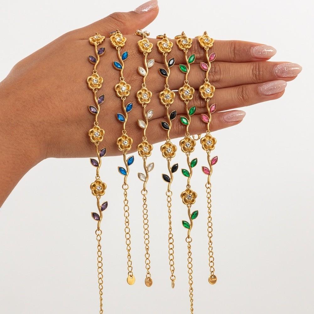 18K Gold Plated Stainless Steel Rose Bracelet Stackable Wrist Jewelry Stackable Layering Look