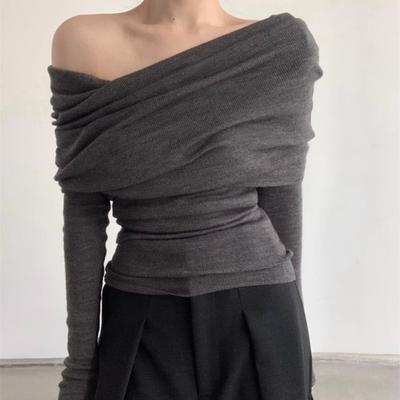 Jesień Nowy Seksowny Jedno Ramię Sweter Sweter dla Kobiet Klapa Odkryte Ramię Długi Rękaw Dzianinowy Sweter Kobieta Elegancki Casual Zima Dzianina 24861