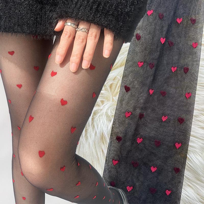 Sexy Black Stockings Tights Women Fashion Heart Dot Bows Print Pantyhose Summer Transparent Mesh Nylon Stretch Seamless Hosiery
