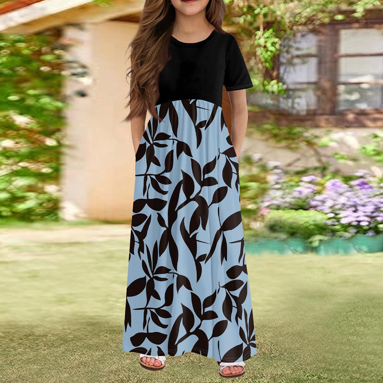 

Довга літня сукня для дівчаток - сукня максі з короткими рукавами та кишенями для дітей віком 4-14 років 150