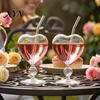Handheld Spherical Base Goblet Heart Shaped Cocktail Glass, 220ml Clear with Straw, Elegant Glassware for Sparkling Water Cold Drink Cup, Stylish