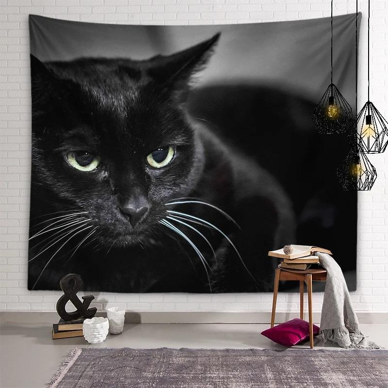 Украшение стены дома Гобелен Красивый кот Подвесной Ткань Офис Гостиная Гобелен 100x75cm — фото 4