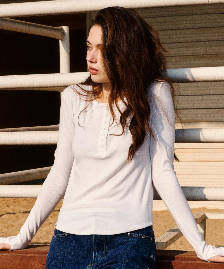 ERER Henley Neck Soft T-Shirt White