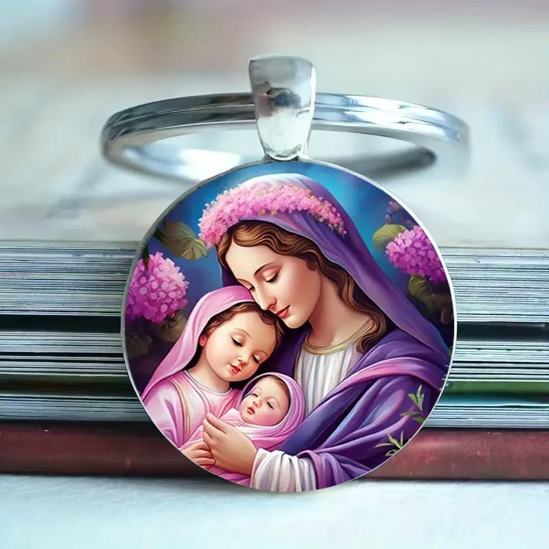 Blessed Virgin Mary Artistic Round Keyring Keychain For Faith Gifts Inspiration