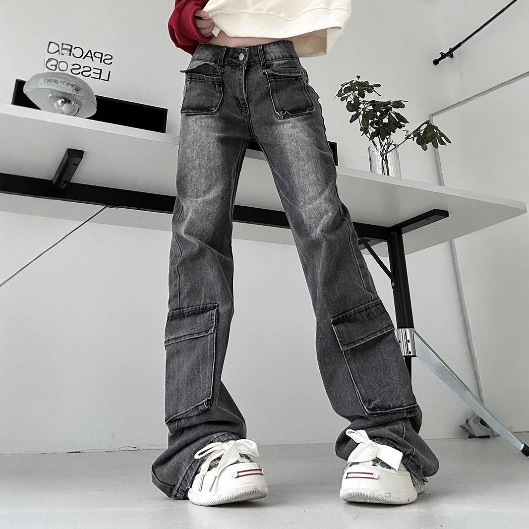 

Retro Washed Distressed Gradient Slimming Jeans with Multi-Pocket Design 2XL