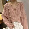 Autumn and Winter French Lazy Wind Loose Outer Wear V-neck Short Long Sleeve One Button Knitted Cardigan Sweet Sweater Women