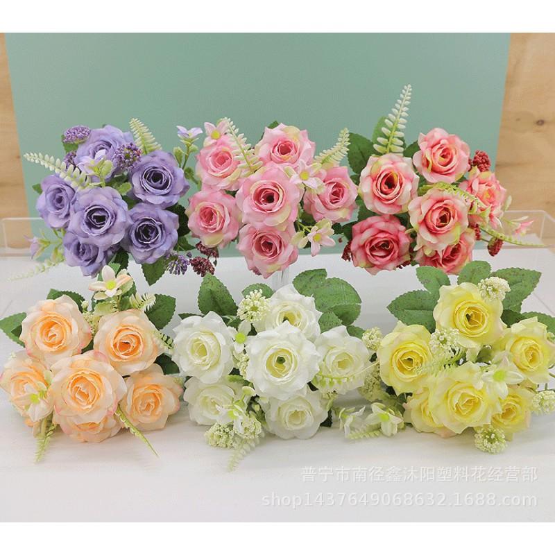 Artificial Rose Bouquet Home Decor Wedding Centerpiece Photography Prop Silk Flower Arrangement In Multiple Colors