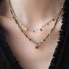 Bohemian Mixed Color Natural Stacked Chain Bead Necklace Red Square Clavicle Chain