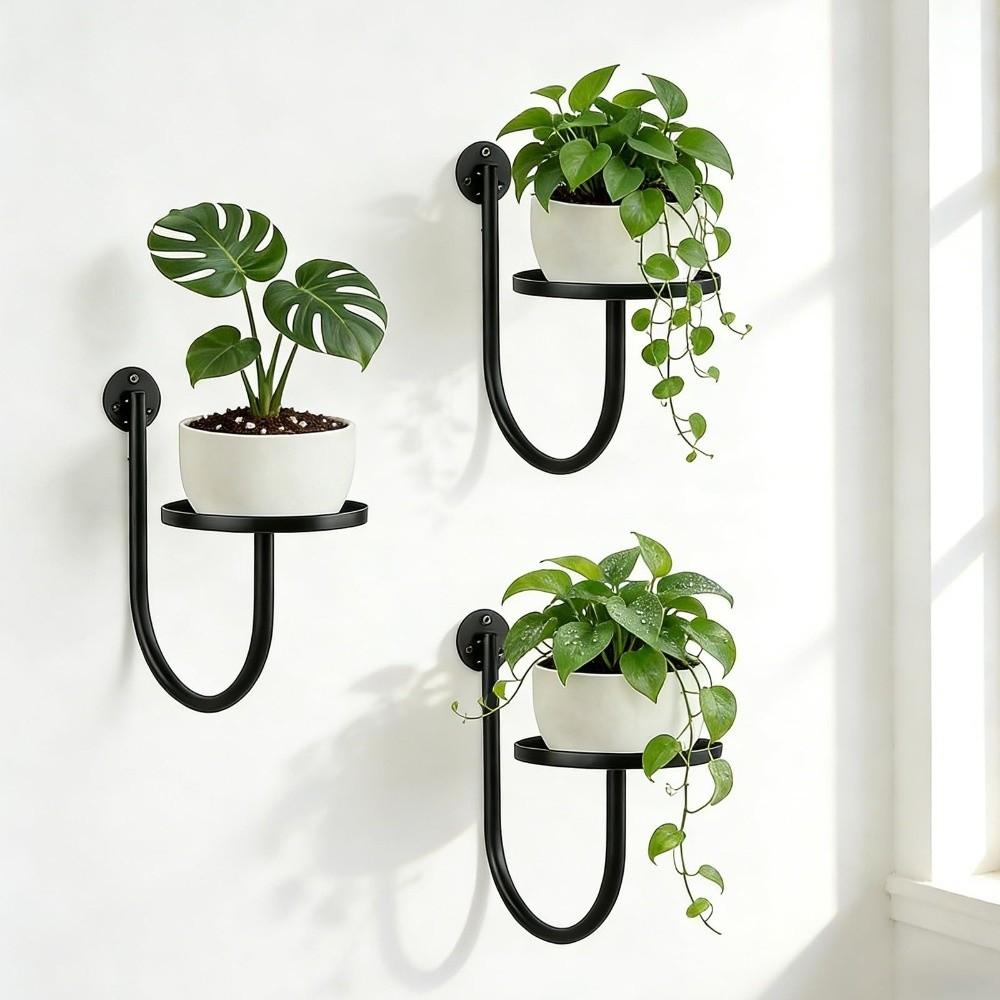 Space Saving Wall Mounted Plant Holder Sturdy Iron Planter Rack Metal Flower Shelf Home Decoration