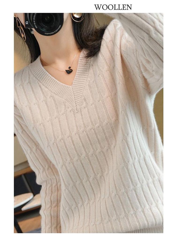 New Korean Style Women's V-Neck Sweater – Loose, Versatile, Plus Size Knitwear for Autumn and Winter