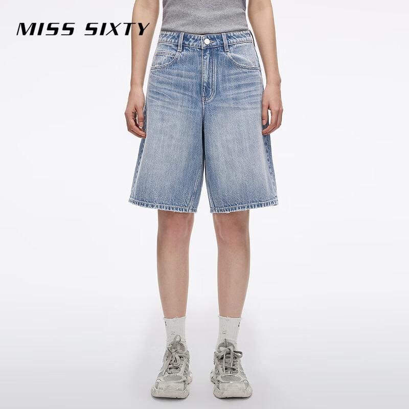 

MISS SIXTY Women s Mid-Waist Distressed Wide-Leg Denim Shorts 24