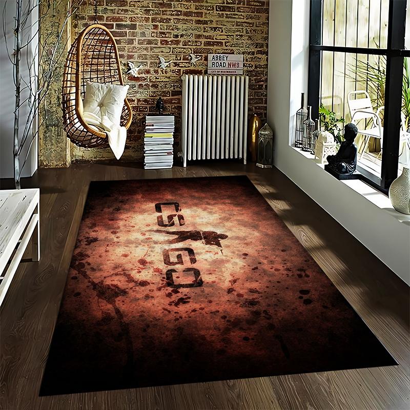 CSGO Themed Rug with Action Silhouette and Distressed Style Suitable for Use As an Anti-slip Game Mat for Living Room and Bedroom Sofas
