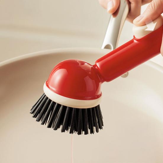 Pot Brush Tough Bristles Ergonomic Grip Long Handle Kitchen Cleaning Brush with Built-in Detergent Dispenser Cutlery Stove Sink Cleaning Tool