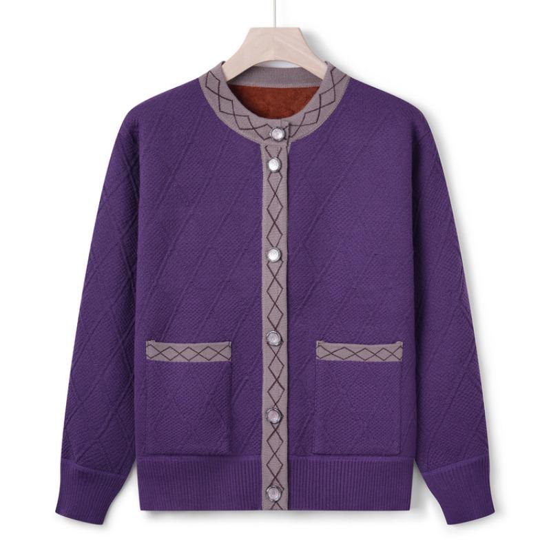 Grandma's spring and autumn sweater, middle-aged man's fleece thickened knitted sweater, old woman's mother's autumn cardigan