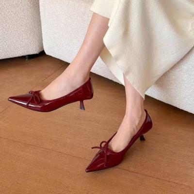 Fashion New Patent Leather High Heels Women Shoes Elegant Pointed Toe Brand Designer Butterfly-knot Wedding Party Female Slingbacks