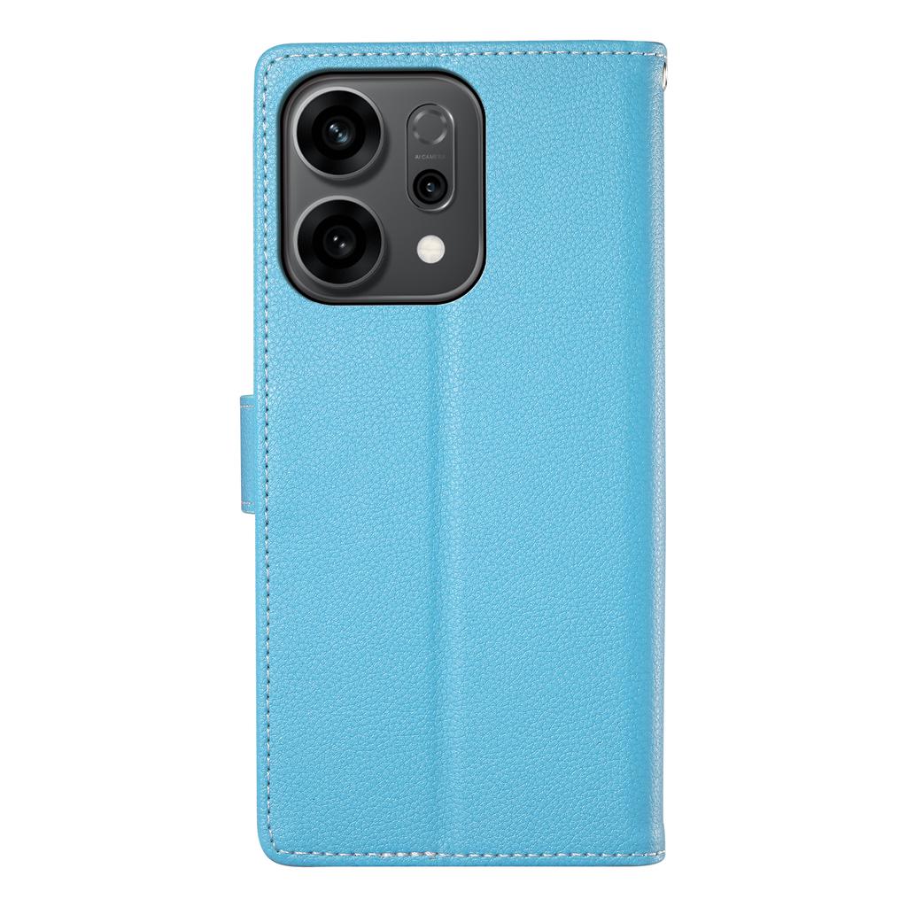 For Oppo Reno14 F 5G Case Magnetic Snap Litchi Texture Leather Wallet Phone Cover with Wrist Strap
