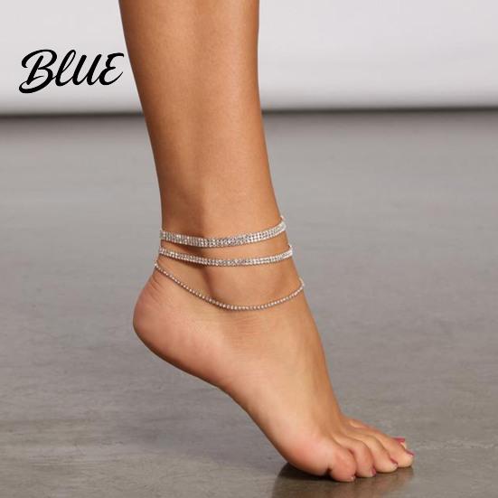 Beach Anklet Women Anklet Sparkling Three-Layer Rhinestone Durable Alloy Adjustable