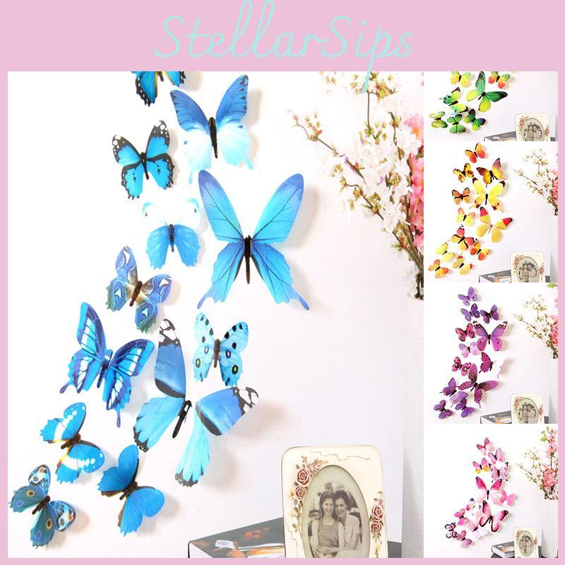 Exquisite 12pcs 3d Butterfly Wall Stickers Perfect For Stylish Bedroom Decor And Decoration