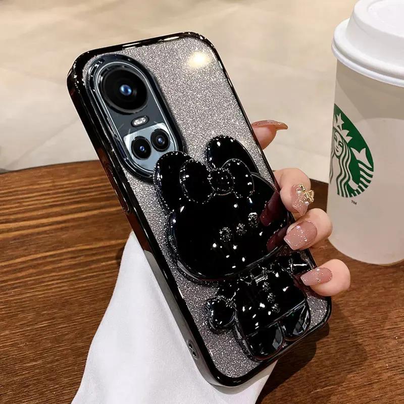 Rabbit Mirror Bracket Case for OPPO Reno 13 12 Pro 11 F Reno 10 Pro Plus Reno 7 8T 4G 5G A3 A58 A38 A78 Seismic Protective Shell