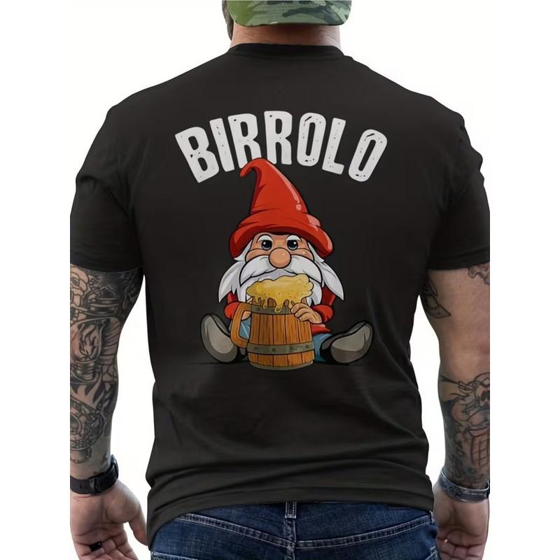 Fun Men's T-Shirt with Beer Dwarf Print and Italian Beer Design, Ideal for Craft Beer and Italian Culture Lovers, Perfect for Christmas Parties and