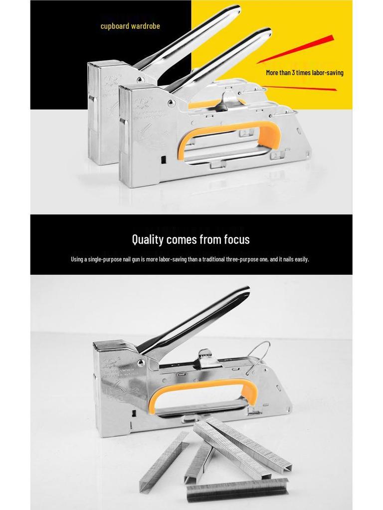 Manual Brad Nailer and Staple Gun with U-Shaped and Hog Ring Staples - Model 1008F