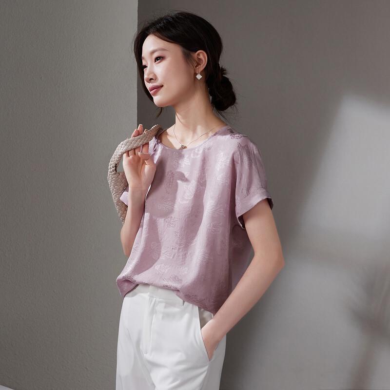 SOFSIL Women s 100% Mulberry Silk Floral Print Short Sleeve Blouse M