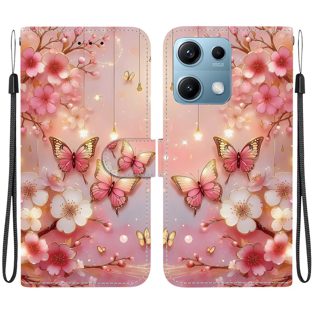 Handmade PU Leather Flip Case for Xiaomi Redmi Note 14S Anti-Slip Shockproof Cover with Wrist Strap & Heart/Rose Cat Designs