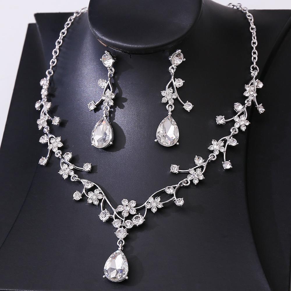 Luxury Colorful Crystal AB Water Drop Flower Bridal Jewelry Sets Rhinestone Necklace Earrings Wedding Dubai Jewelry Set
