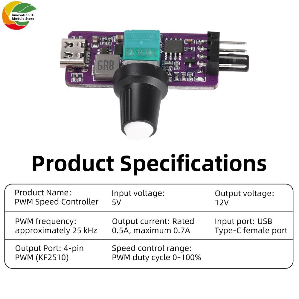 PWM Fan Speed Controller 4-Pin USB Type-C for DIY Water Cooling with Stepless Adjustment and High Efficiency Boost