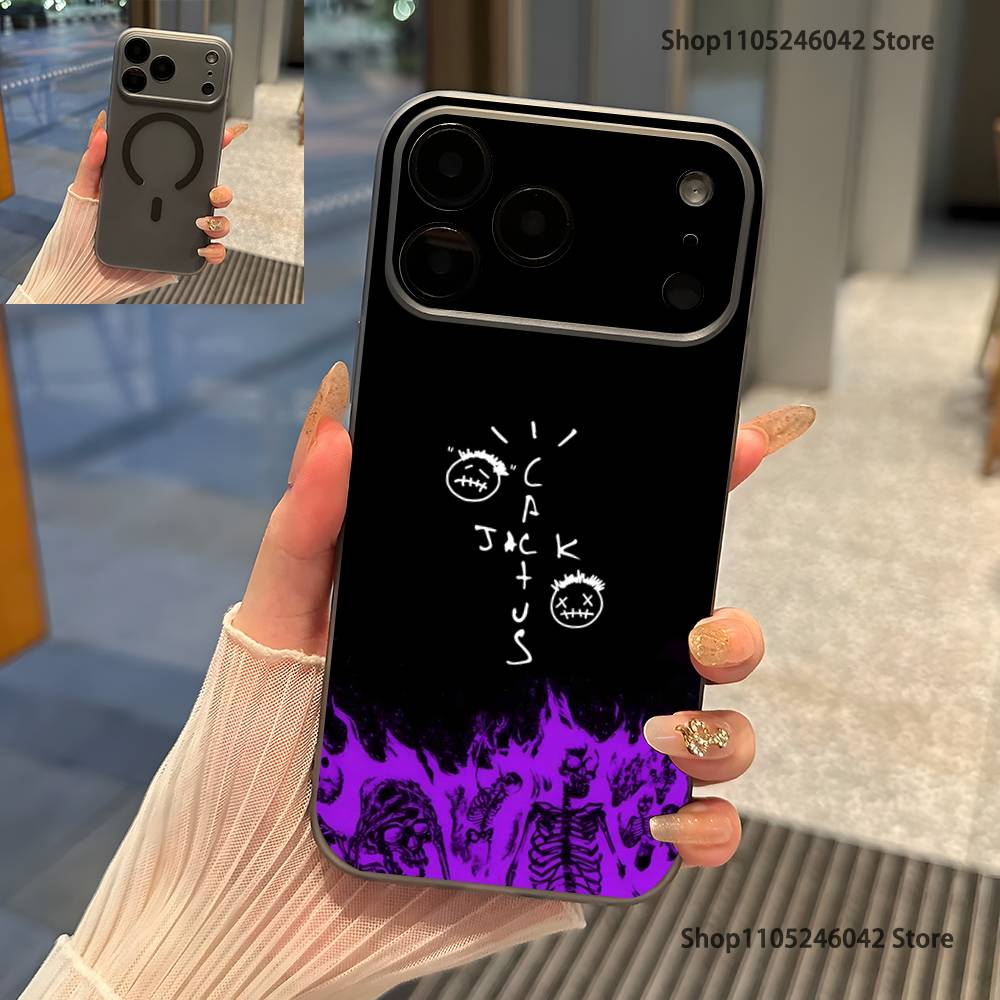 

C-Cactus J-Jack Travis Scott Shockproof Transparent gray Phone Case For iPhone 17,16,15,14,13,12,Pro,Max,Plus,Magnetic Charging iPhone17promax