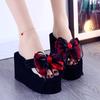 Fashion Women's 8CM Slope Heel Slippers Thick Bottom Increased Bow Casual Non slip Slippers Summer High Heels Pinch Foot Beach Slippers