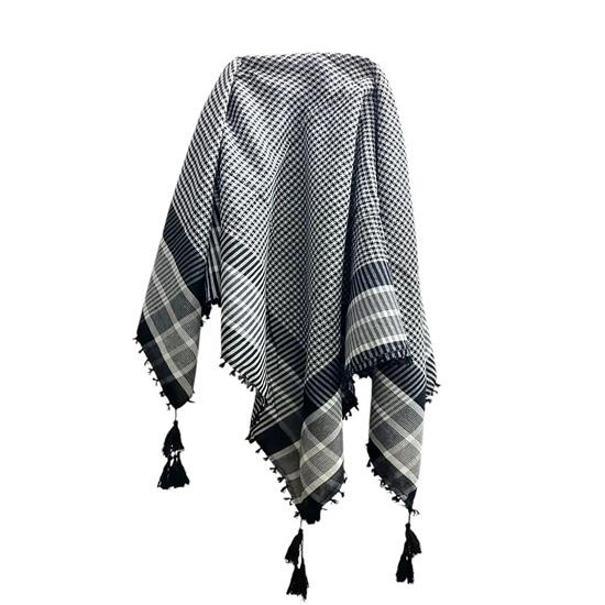 Palestinian Khufiya Scarf Black White Arabic Shemagh with Tassels Birthday Gift.