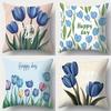 "Happy Day" Blue Tulip Pillowcase: Fresh Floral-Themed Decorative Cushion Cover For Home Sofa