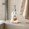 Ceramic Liquid Soap Container Halloween Ghost Dispenser, with Stainless Steel Pump, Pumpkin Refillable Countertop Dispenser Hand Container,